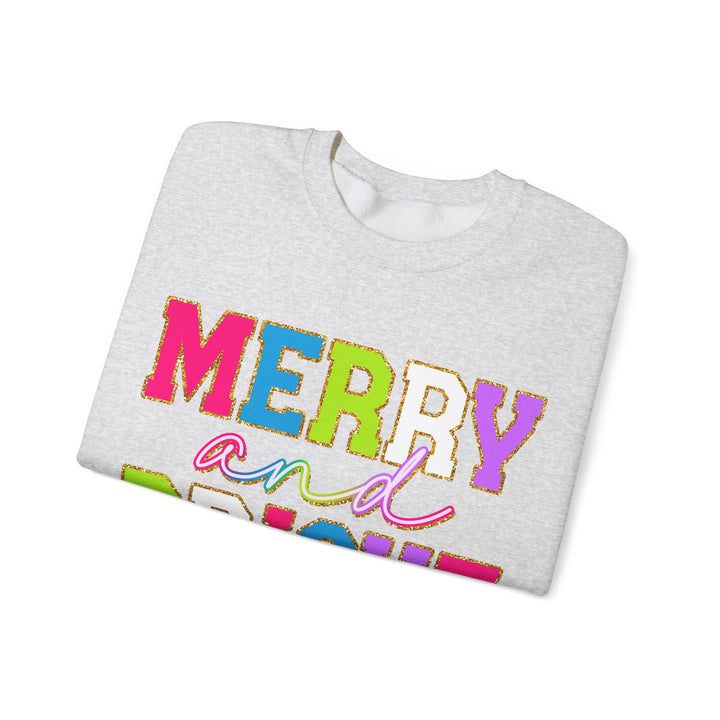 Merry and Bright Gildan Crewneck Sweatshirt | Festive Unisex Pullover for Holiday Celebrations