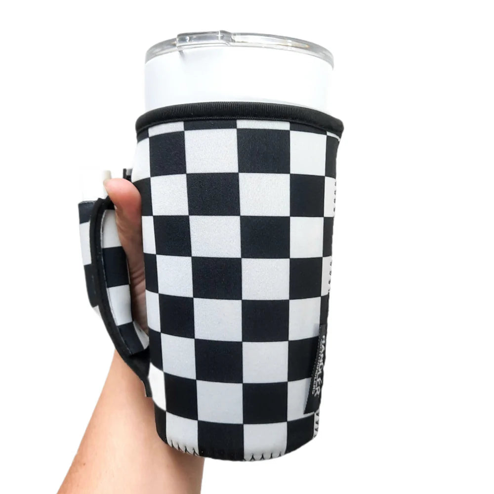 Black White Checkers 20oz Large Coffee / Tea / Tumbler Handler™