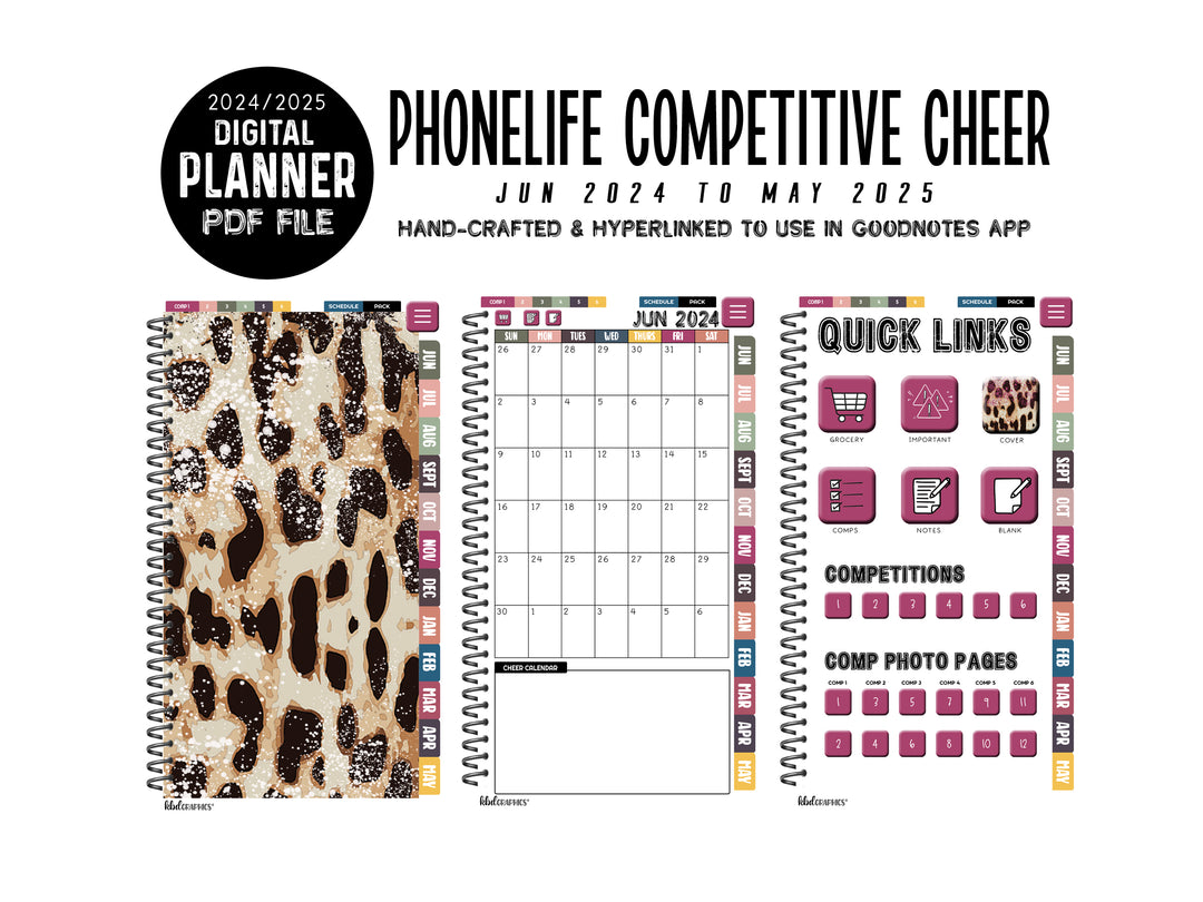 2024 2025 PhoneLife Cheer Digital Planner | DISTRESSED LEOPARD