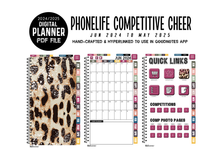 2024 2025 PhoneLife Cheer Digital Planner | DISTRESSED LEOPARD