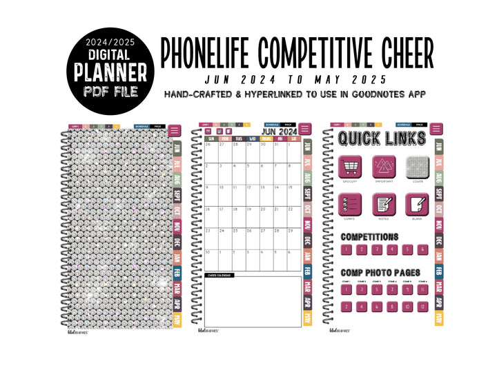 2024 2025 PhoneLife Cheer Digital Planner | GLAM RHINESTONES
