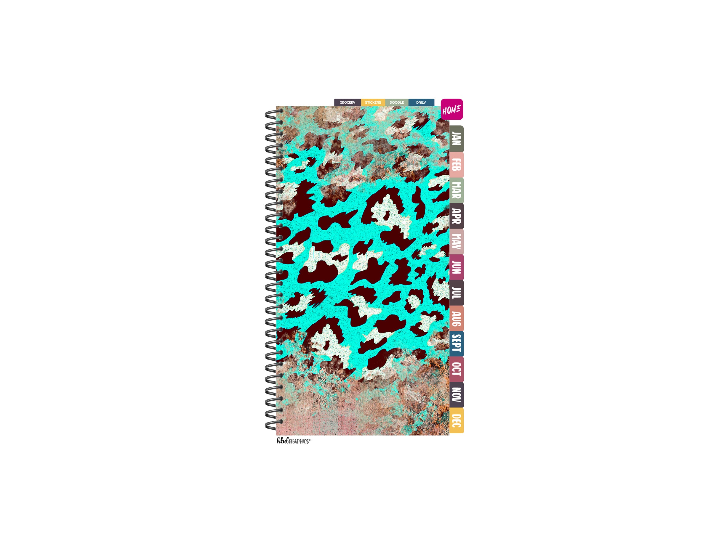 2025 PhoneLife Simple Calendar Digital Planner | JAN 2025 TO DEC 2025 | AQUA RUST LEOPARD