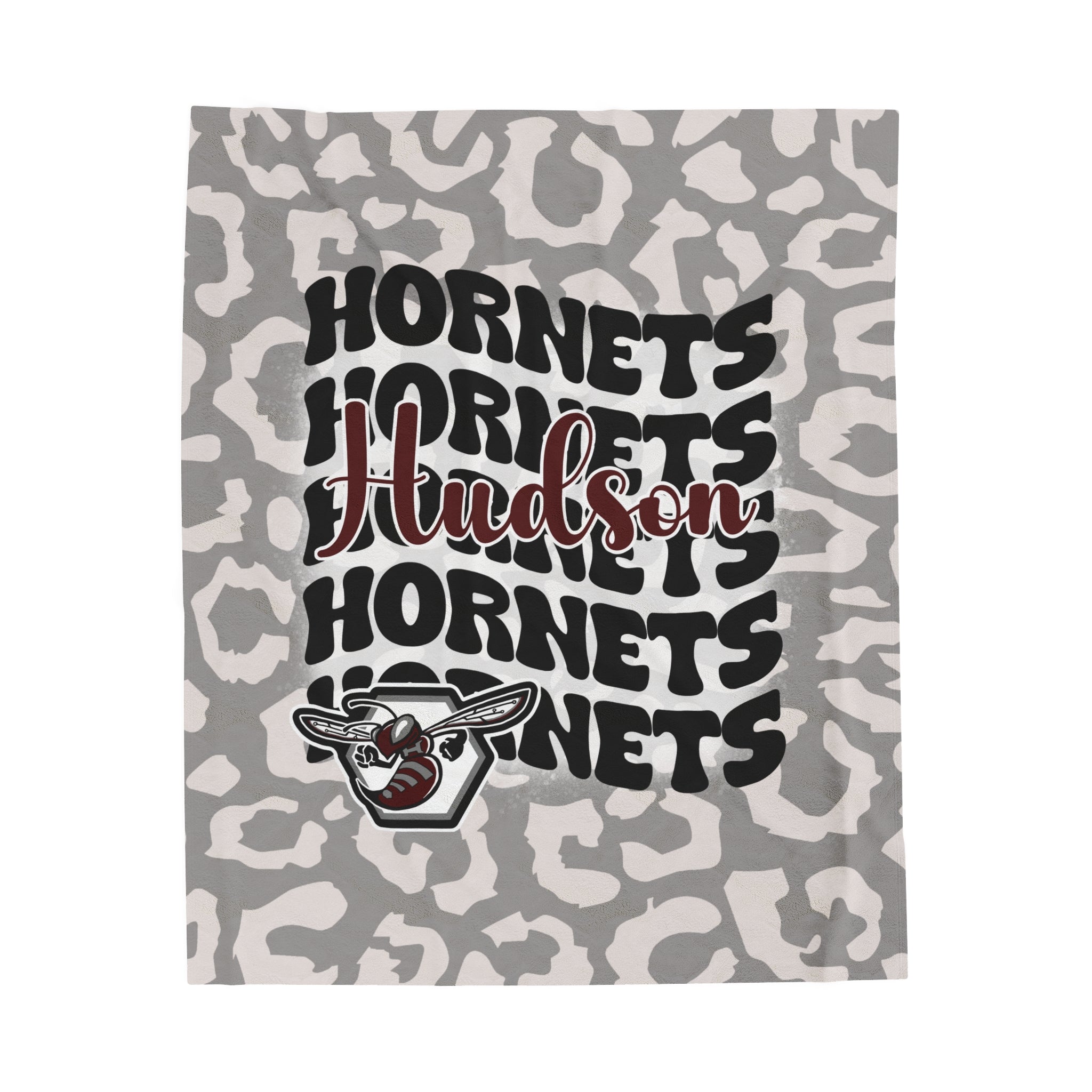 School Spirit Blanket | HUDSON HORNETS | STACKED GRAY LEOPARD
