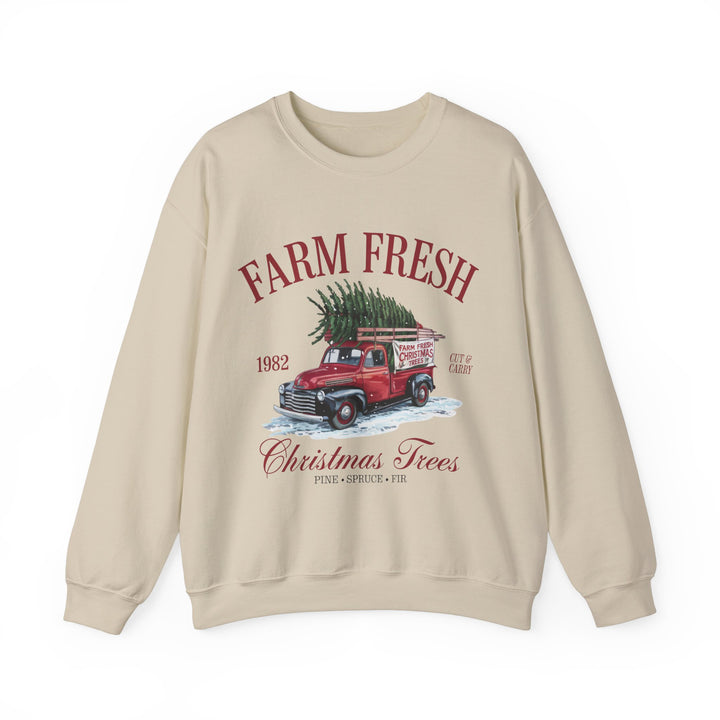Farm Fresh Christmas Trees Gildan Crewneck Sweatshirt - Cozy Holiday Vibe for Festive Gatherings