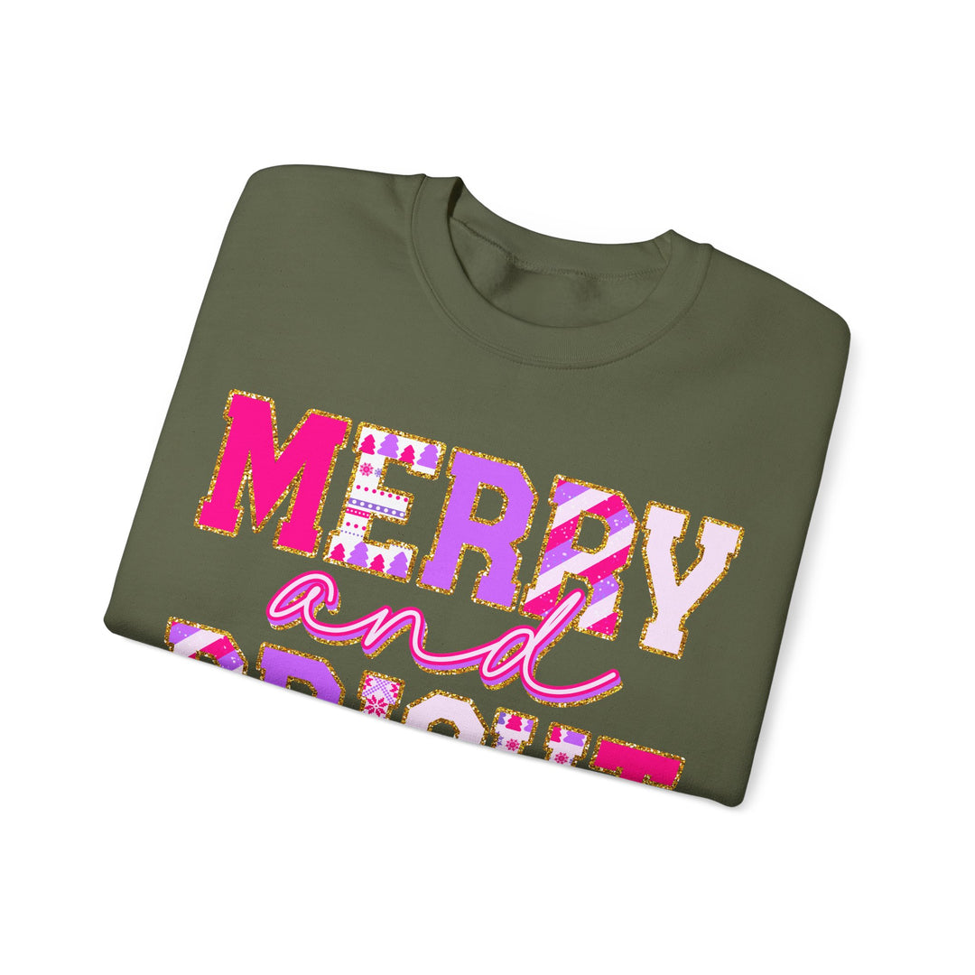 Merry and Bright Gildan Unisex Crewneck Sweatshirt - Festive Holiday Style