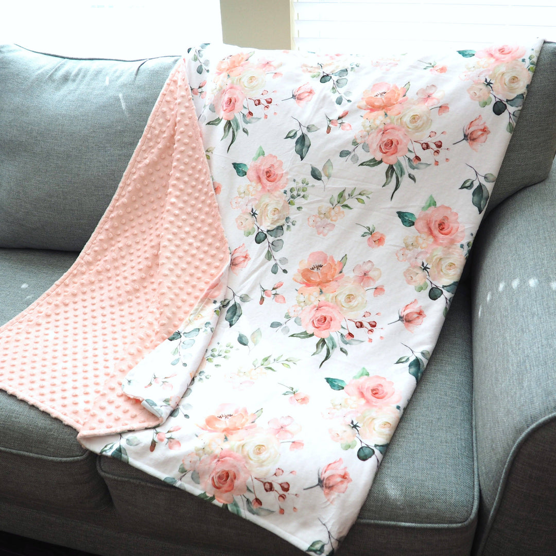 Adult Throw Minky Blanket 50X60- Peach Floral