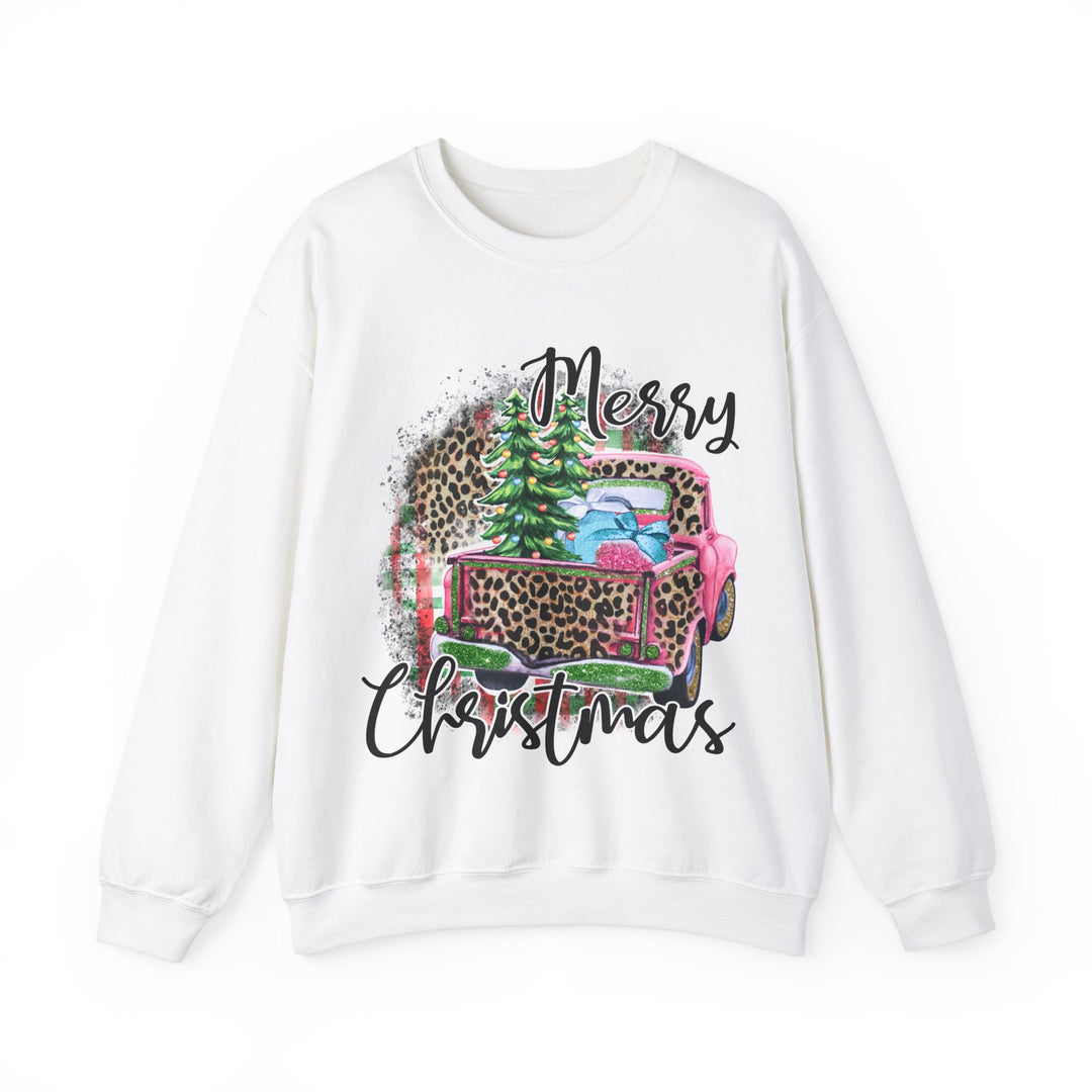 Gildan Merry Christmas Leopard Print Crewneck Sweatshirt for Holiday Comfort