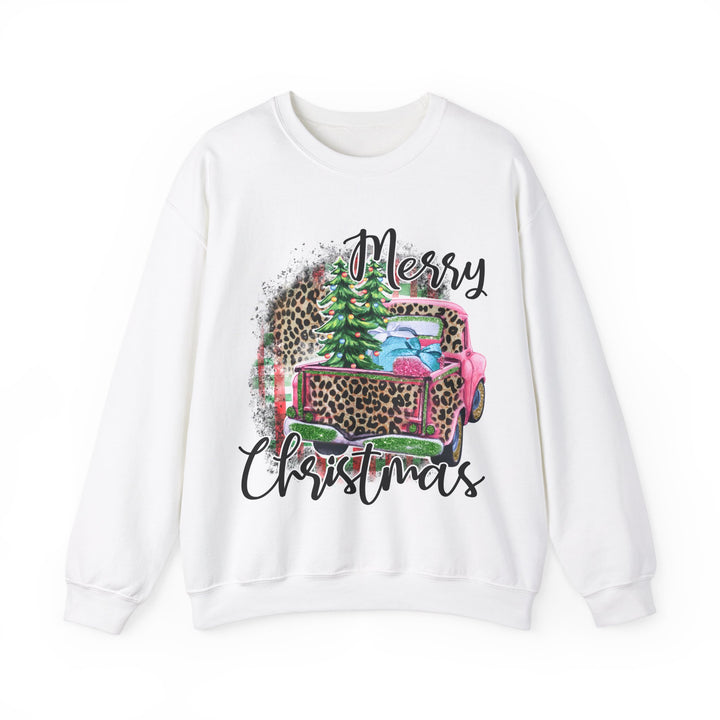 Gildan Merry Christmas Leopard Print Crewneck Sweatshirt for Holiday Comfort
