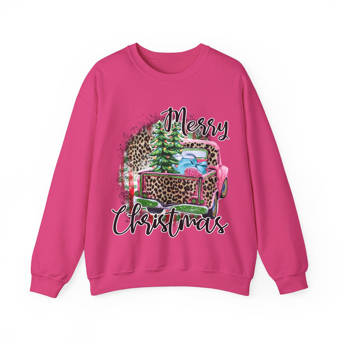 Gildan Merry Christmas Leopard Print Crewneck Sweatshirt for Holiday Comfort