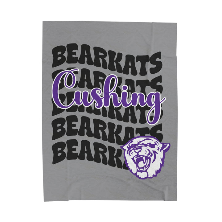 School Spirit Velveteen Plush Blanket | CUSHING BEARKATS | GRAY STACKED LOGO NEW