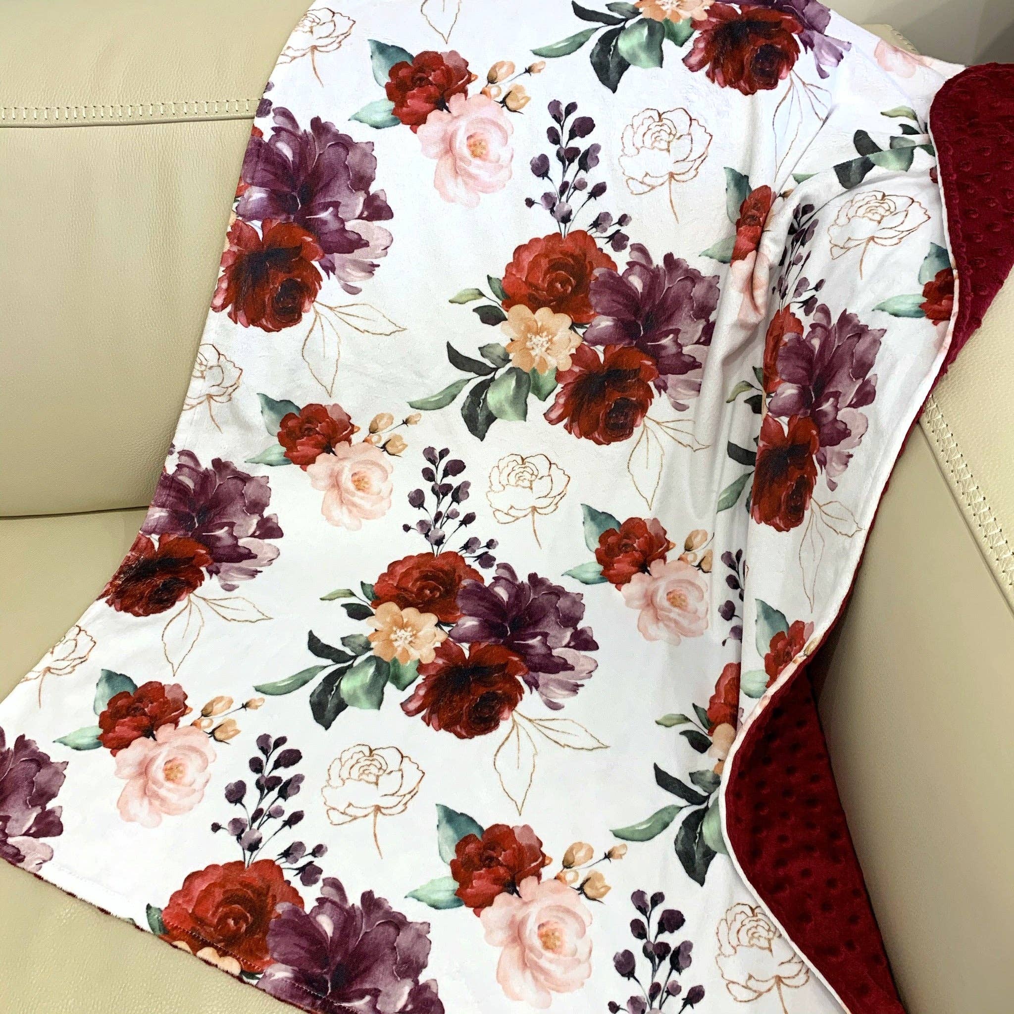 50x60 Adult Throw Minky Blanket - Red Floral