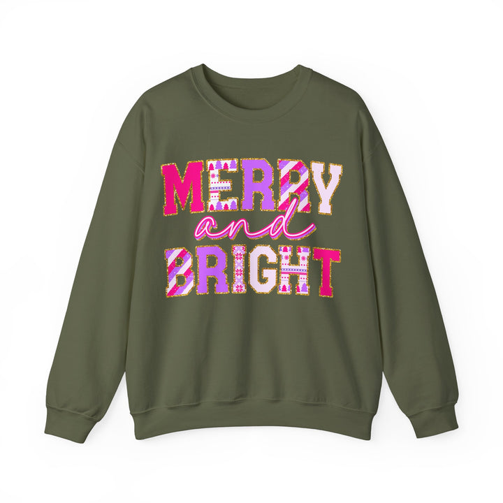 Merry and Bright Gildan Unisex Crewneck Sweatshirt - Festive Holiday Style