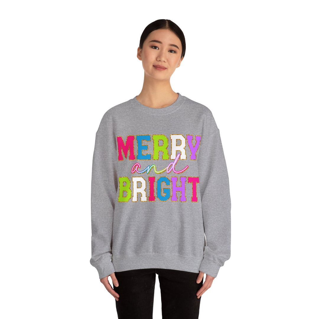 Merry and Bright Gildan Crewneck Sweatshirt | Festive Unisex Pullover for Holiday Celebrations