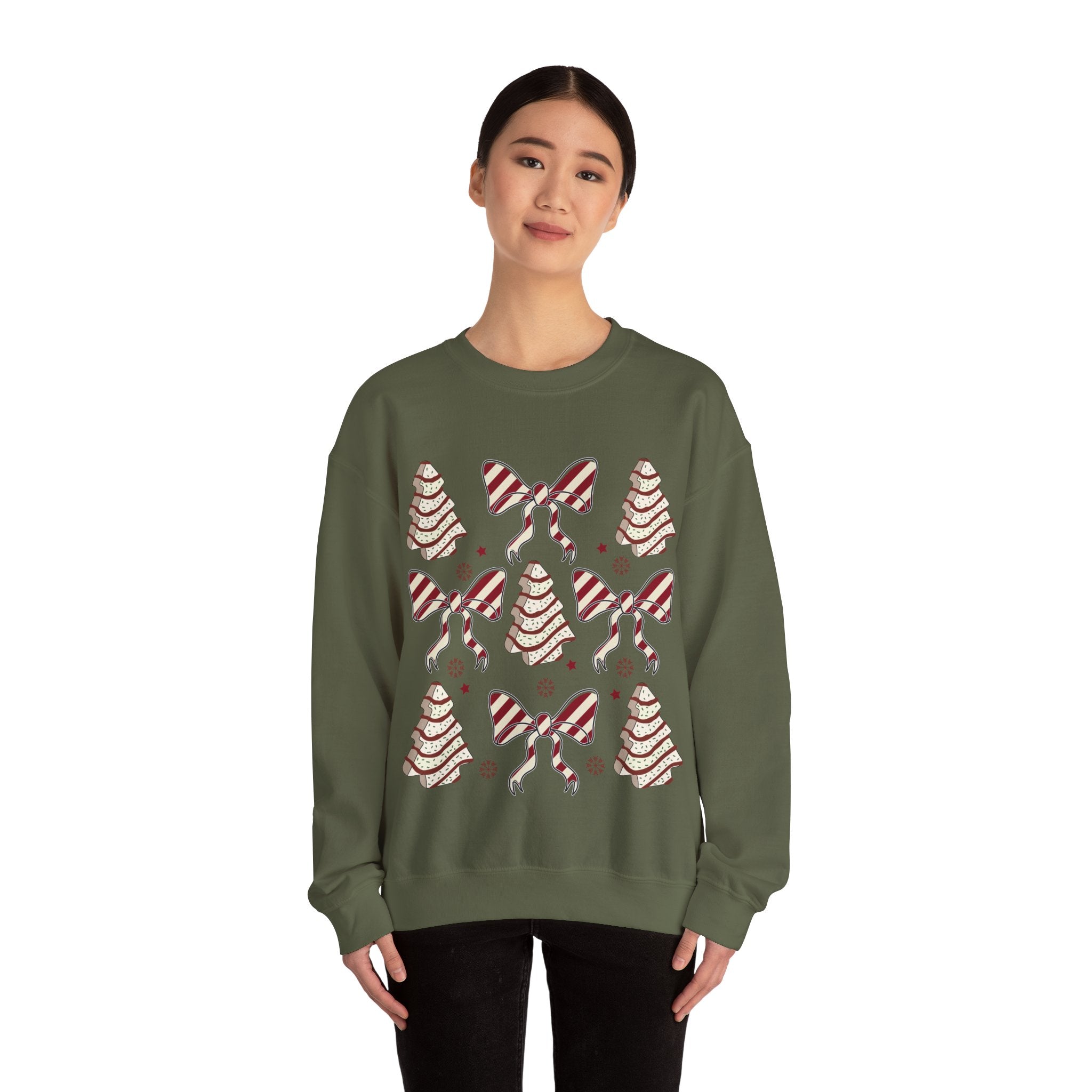 Gildan Cozy Christmas Crewneck Sweatshirt with Festive Trees & Bows