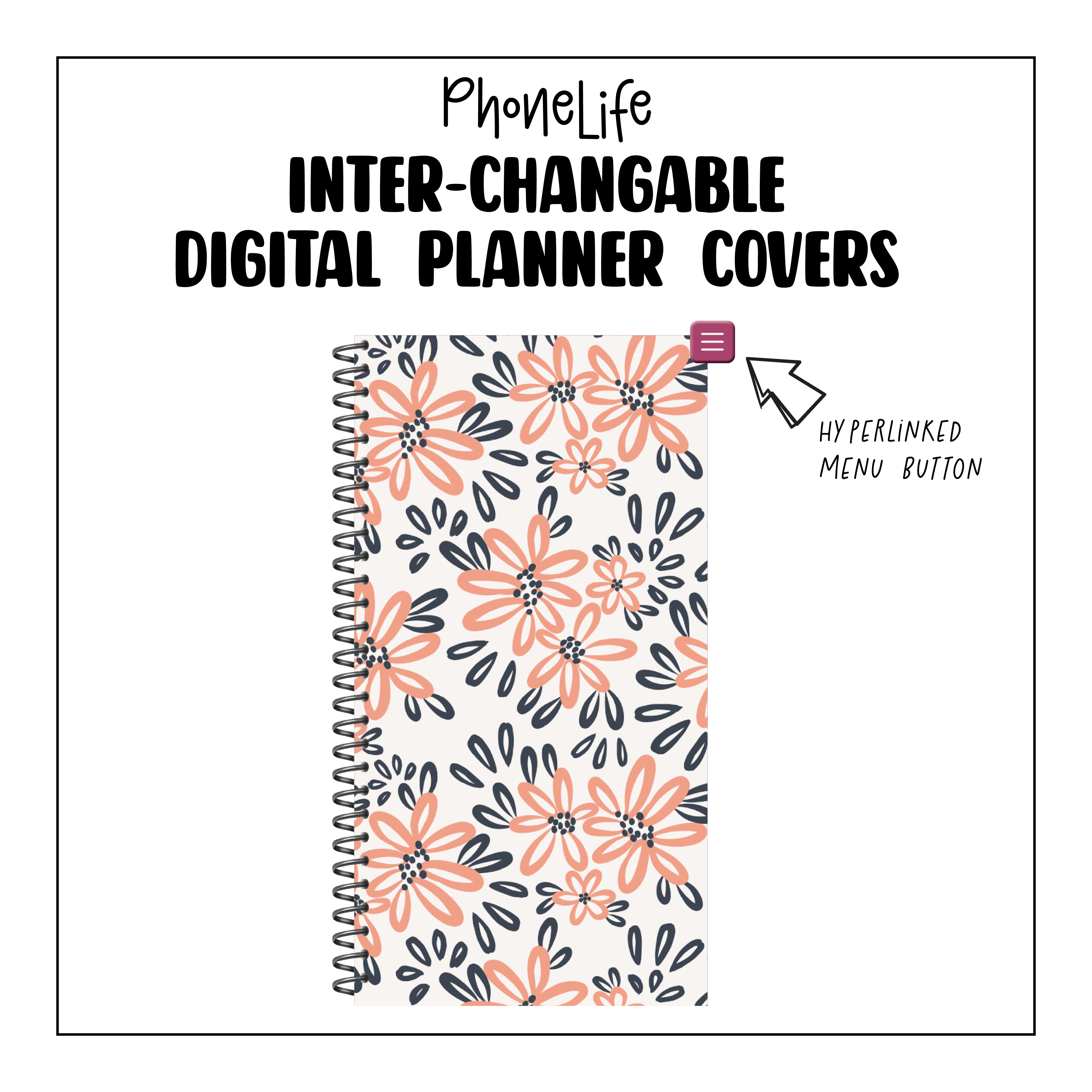 PhoneLife Interchangeable Digital Planner Cover | MIDNIGHT BOHO BLOSSOMS 3
