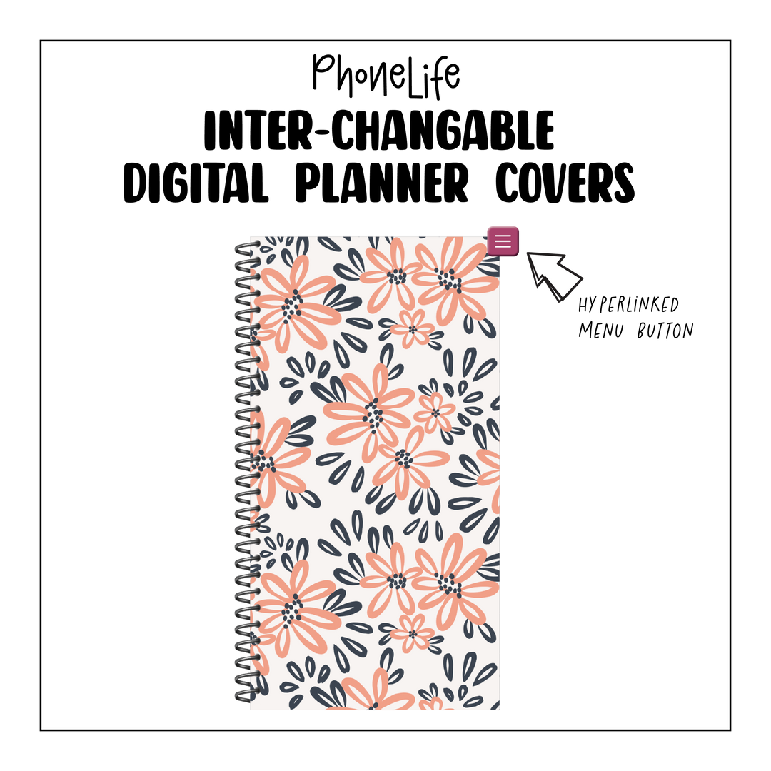 PhoneLife Interchangeable Digital Planner Cover | MIDNIGHT BOHO BLOSSOMS 3