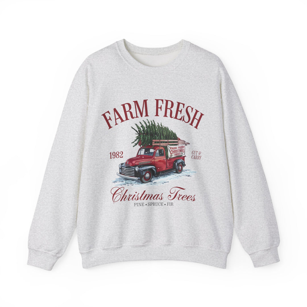 Farm Fresh Christmas Trees Gildan Crewneck Sweatshirt - Cozy Holiday Vibe for Festive Gatherings