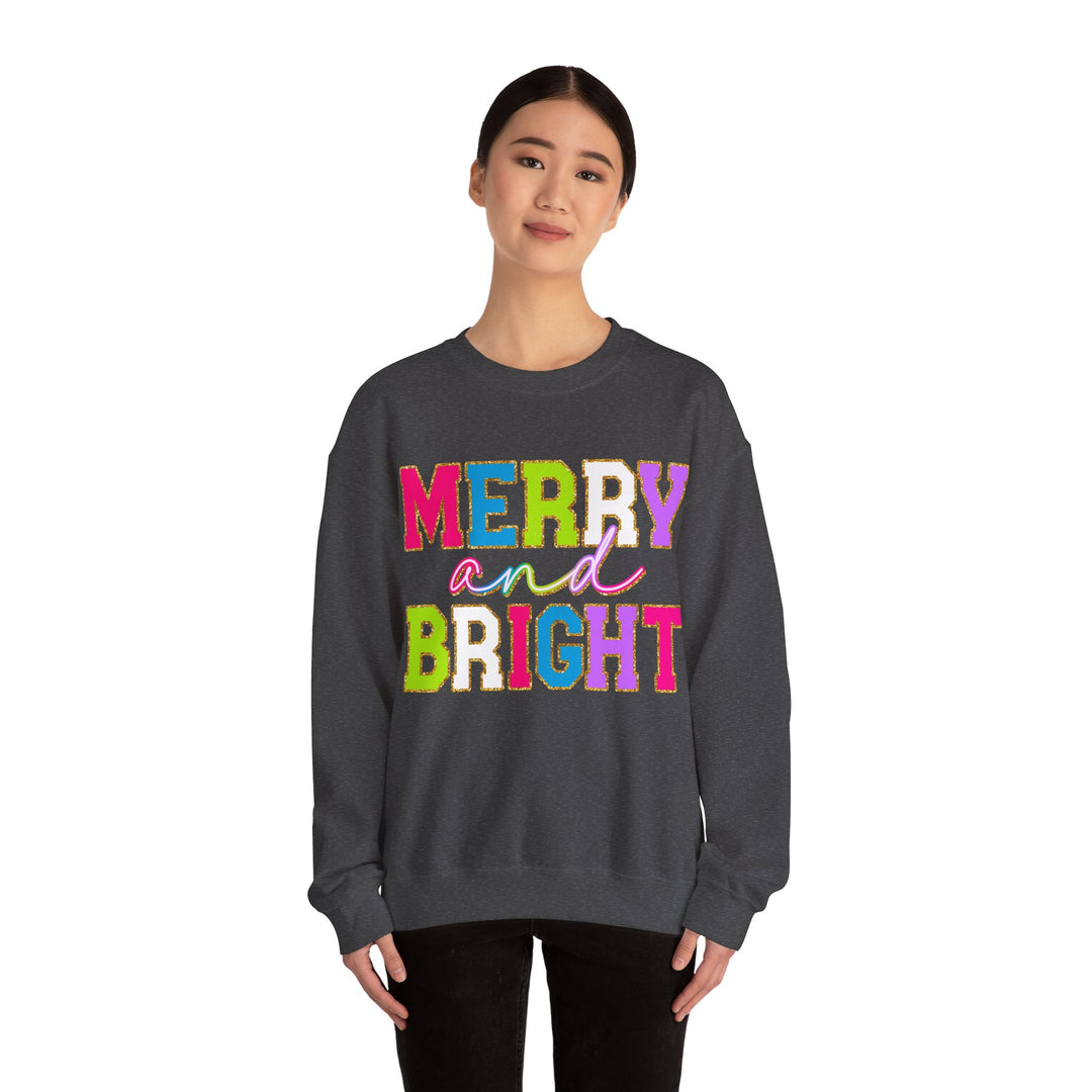 Merry and Bright Gildan Crewneck Sweatshirt | Festive Unisex Pullover for Holiday Celebrations