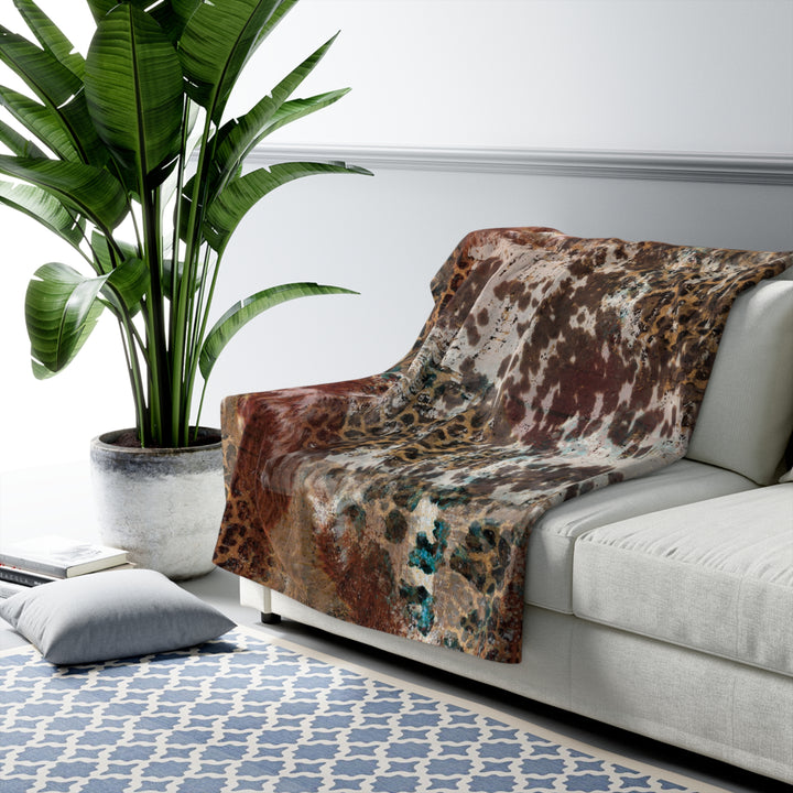 Sherpa Fleece Blanket | AQUA LEOPARD COWHIDE