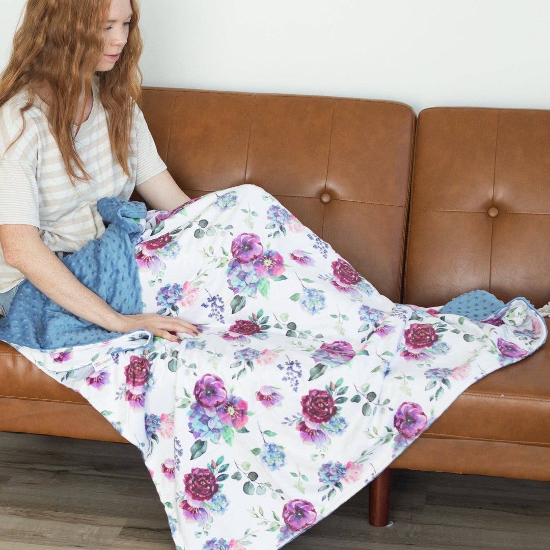50x60 Adult Throw Minky Blanket - Blue Floral