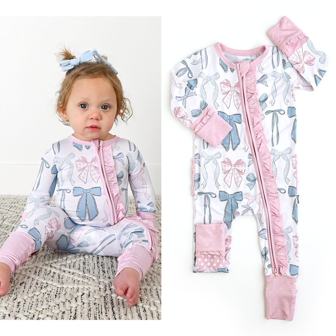Samantha Bows RUFFLE ZIP Bamboo Sleeplies Little Outfit