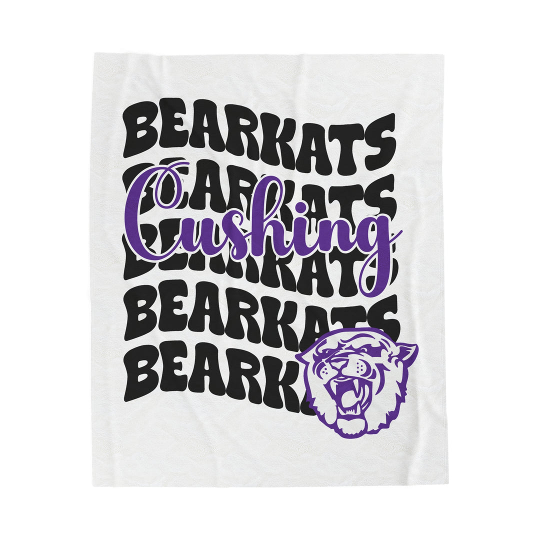 School Spirit Velveteen Plush Blanket | CUSHING BEARKATS | STACKED LOGO NEW