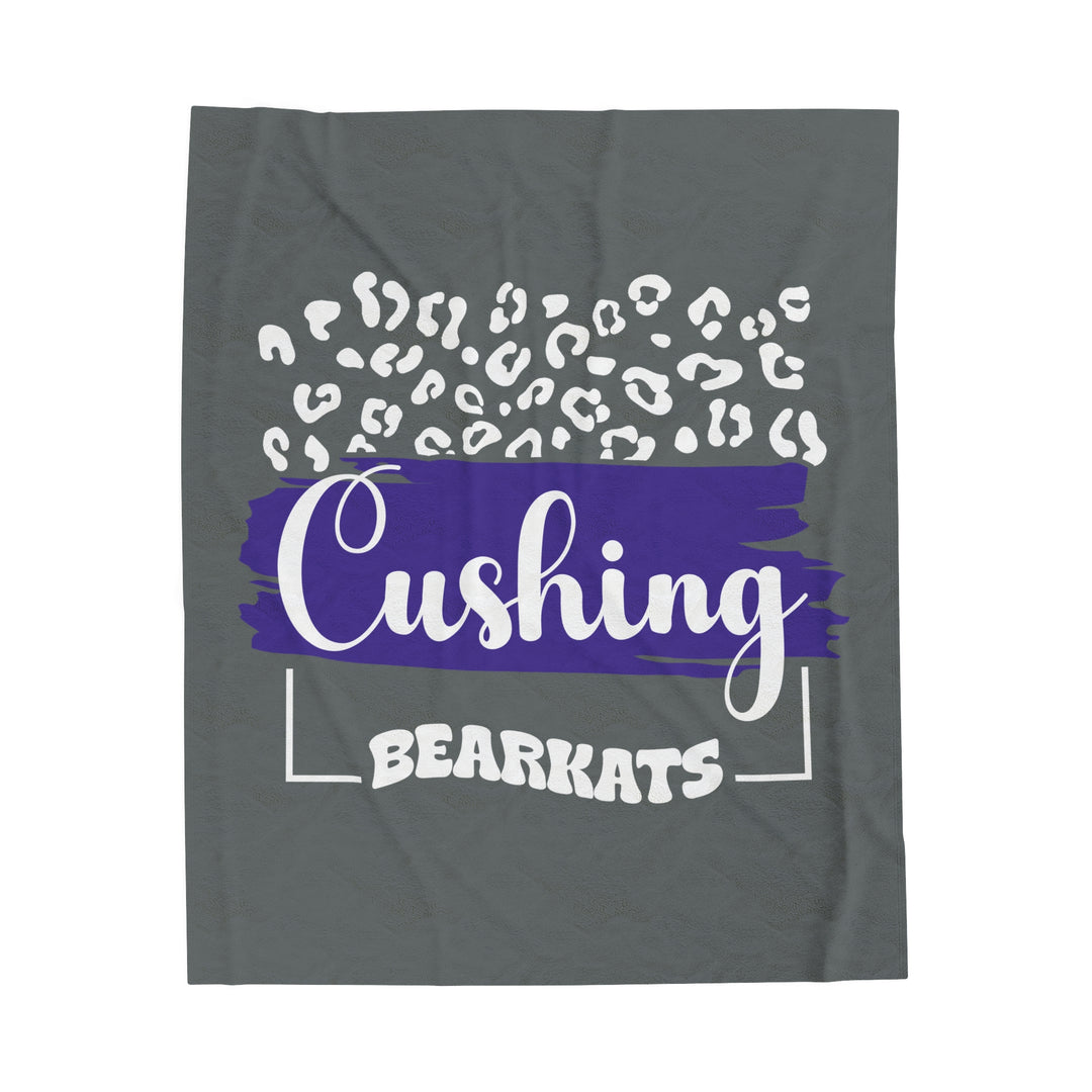 SCHOOL SPIRIT BLANKET | CUSHING BEARKATS | DARK GRAY - WHITE LEOPARD FRAME | CURSIVE FONT