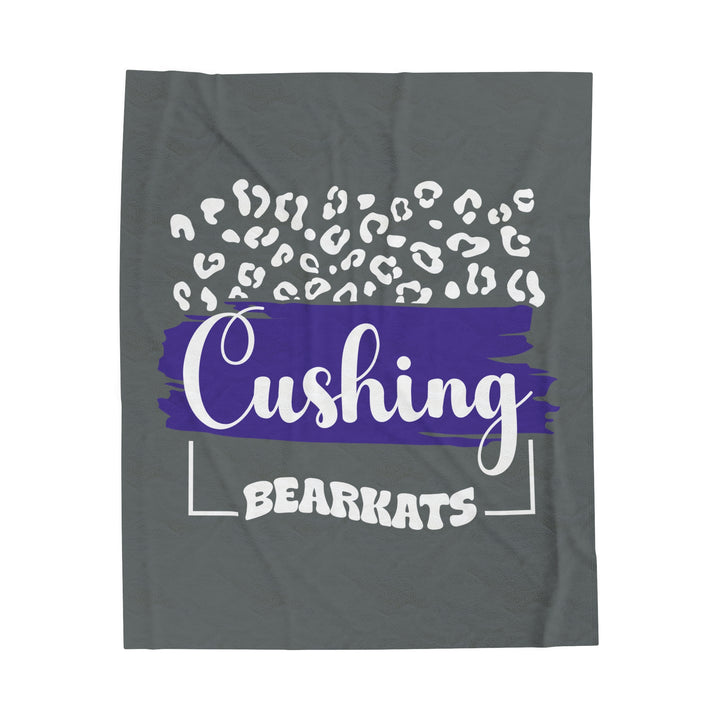 SCHOOL SPIRIT BLANKET | CUSHING BEARKATS | DARK GRAY - WHITE LEOPARD FRAME | CURSIVE FONT