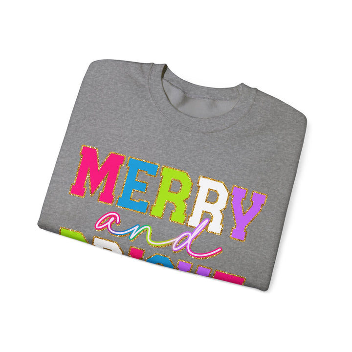 Merry and Bright Gildan Crewneck Sweatshirt | Festive Unisex Pullover for Holiday Celebrations