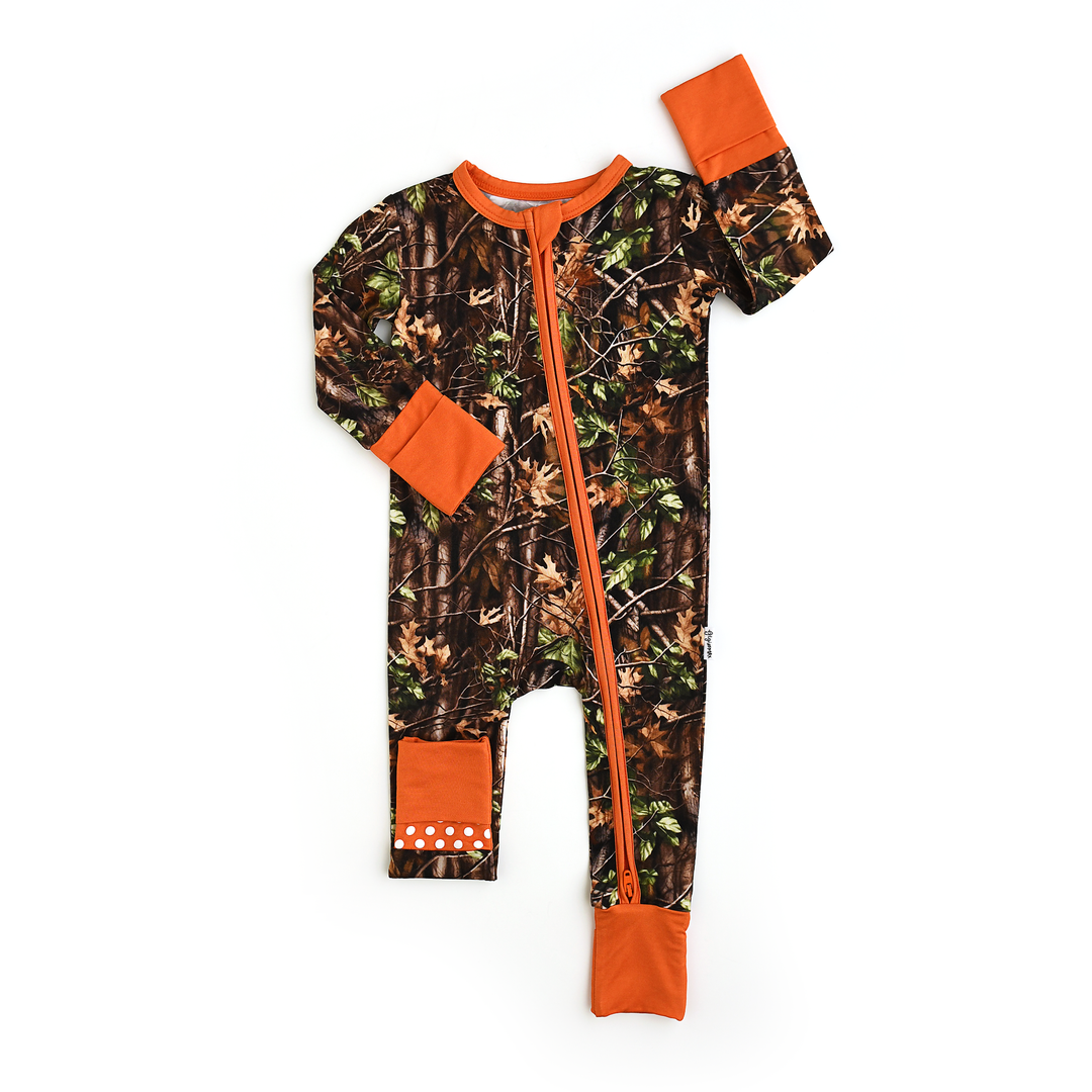 Hunter Camo Gigi & Max Newborn Zip Bamboo Onesie