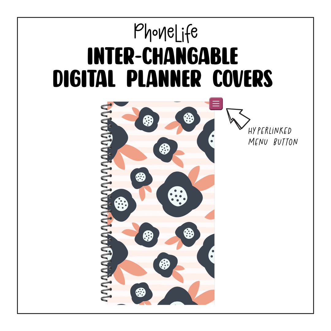 PhoneLife Interchangeable Digital Planner Cover | MIDNIGHT BOHO BLOSSOMS 5