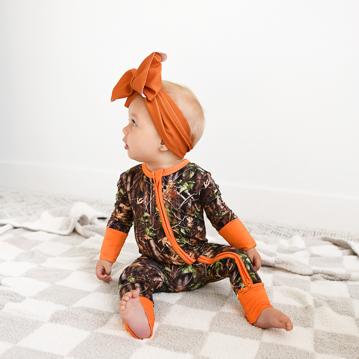 Hunter Camo Gigi & Max Newborn Zip Bamboo Onesie