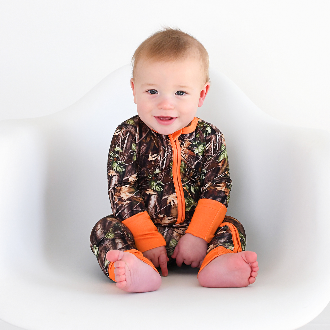 Hunter Camo Gigi & Max Newborn Zip Bamboo Onesie