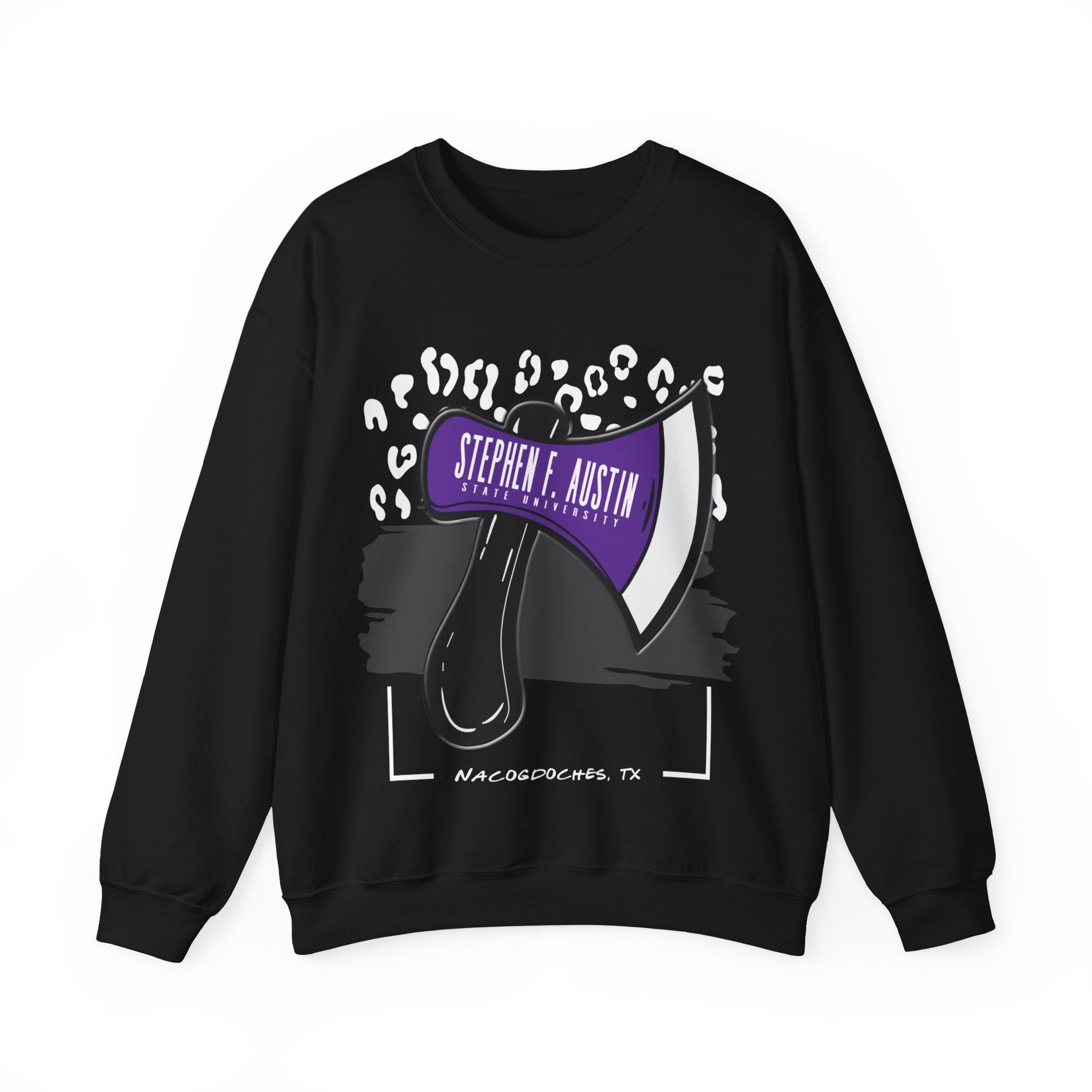 Gildan Unisex Heavy Blend™ Crewneck Collegiate Sweatshirt | SFASU  | LEOPARD Stephen. F. Austin State University