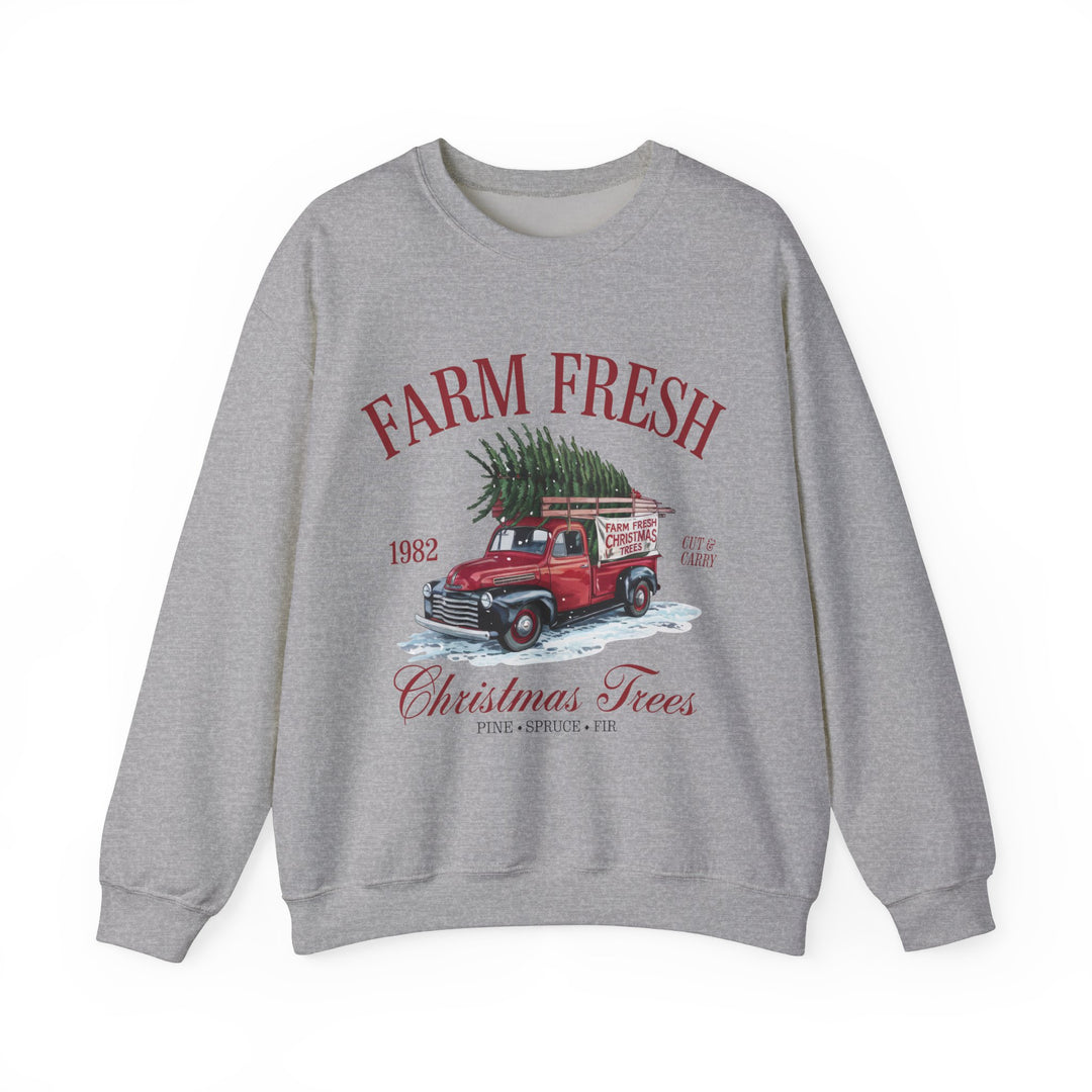 Farm Fresh Christmas Trees Gildan Crewneck Sweatshirt - Cozy Holiday Vibe for Festive Gatherings