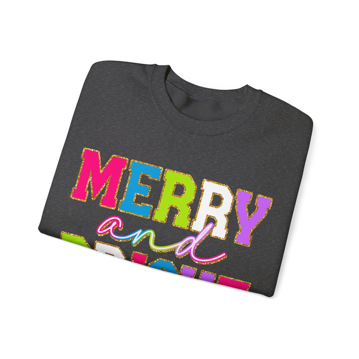 Merry and Bright Gildan Crewneck Sweatshirt | Festive Unisex Pullover for Holiday Celebrations