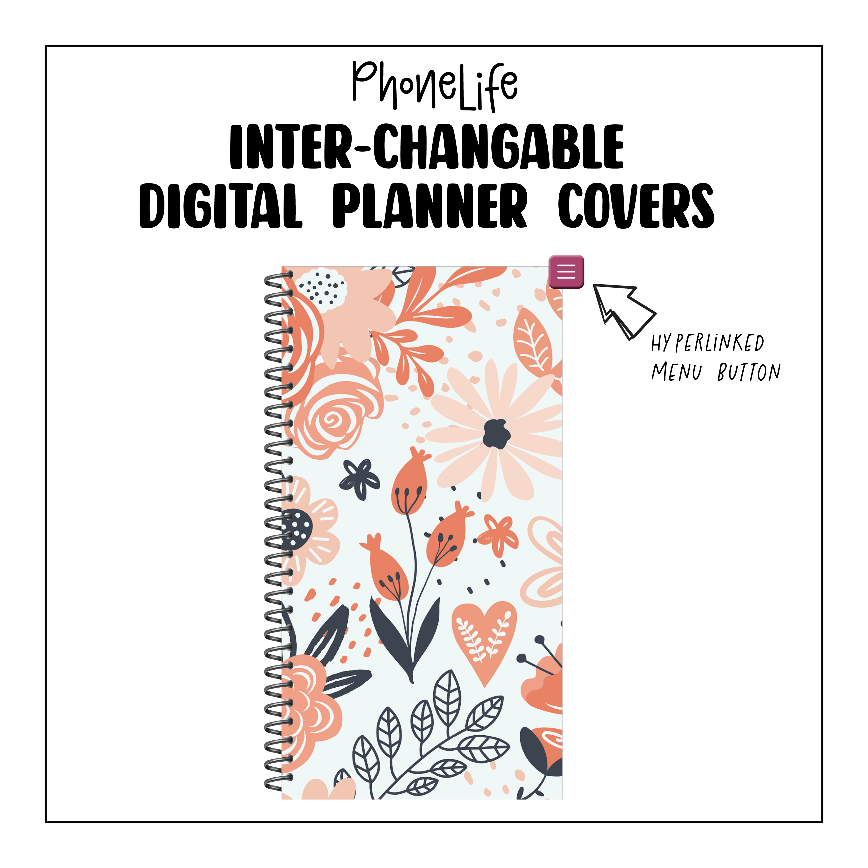 PhoneLife Interchangeable Digital Planner Cover | MIDNIGHT BOHO BLOSSOMS 7