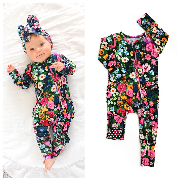 Cassandra Gigi & Max Newborn Ruffle Zip Bamboo Onesie