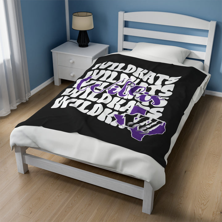 School Spirit Velveteen Blanket | WILLIS BEARKATS | BLACK | White Stacked Logo