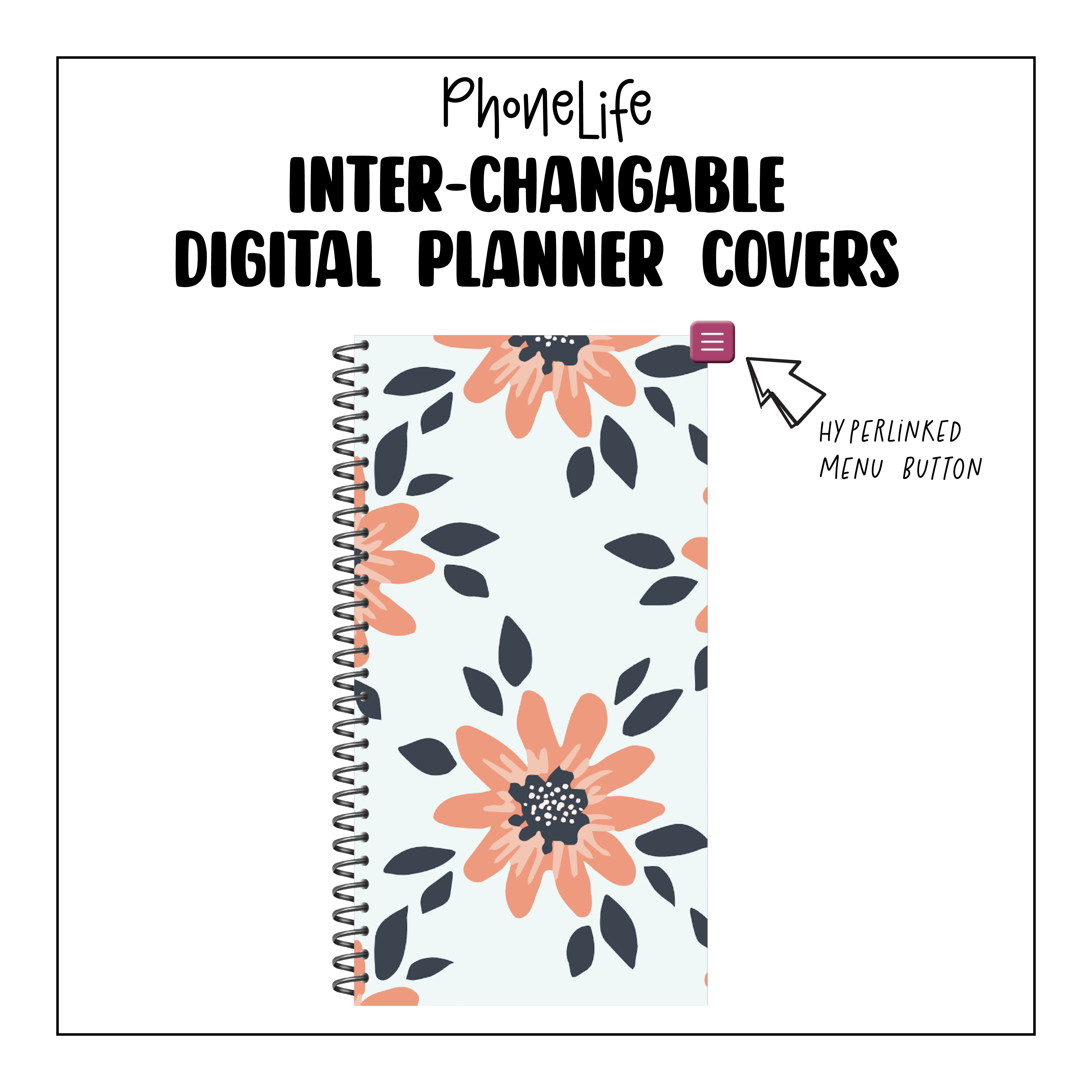 PhoneLife Interchangeable Digital Planner Cover | MIDNIGHT BOHO BLOSSOMS 8
