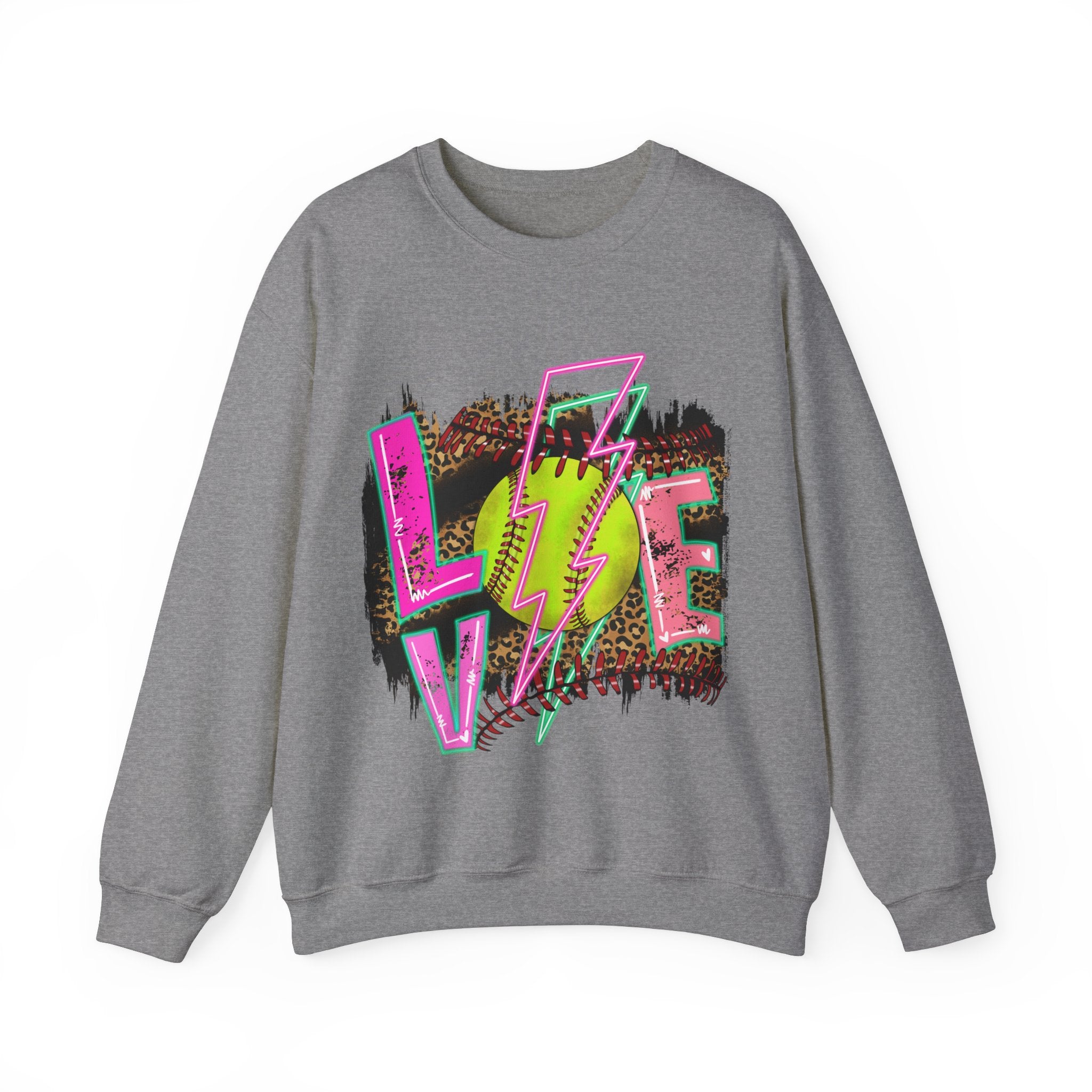 Unisex Heavy Blend™ Crewneck Sweatshirt | LOVE SOFTBALL NEON