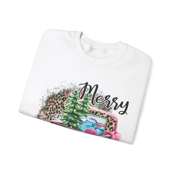 Gildan Merry Christmas Leopard Print Crewneck Sweatshirt for Holiday Comfort