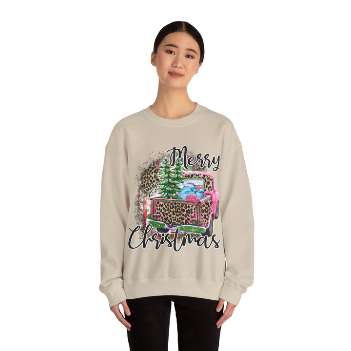 Gildan Merry Christmas Leopard Print Crewneck Sweatshirt for Holiday Comfort