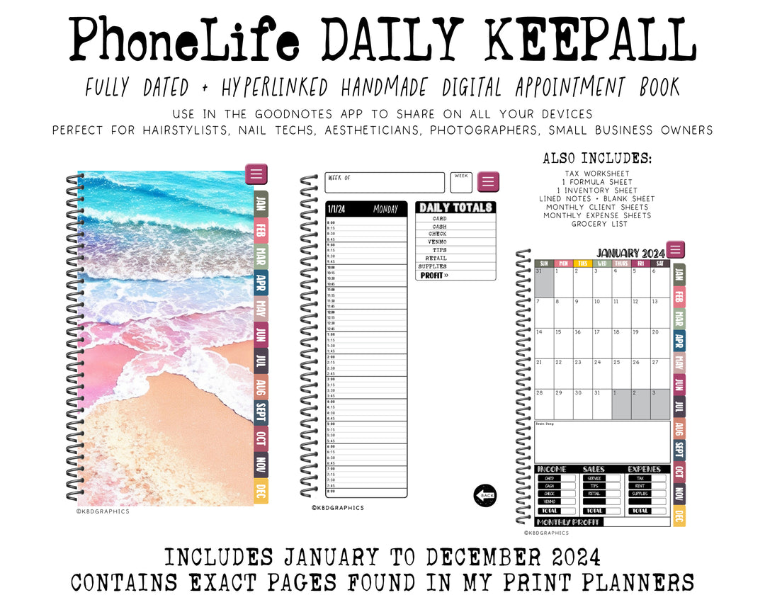 2024 PhoneLife Daily Keepall Digital Planner | BEACH WATERCOLOR 3