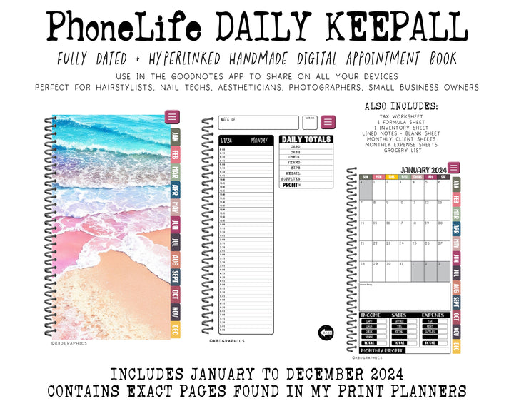 2024 PhoneLife Daily Keepall Digital Planner | BEACH WATERCOLOR 3
