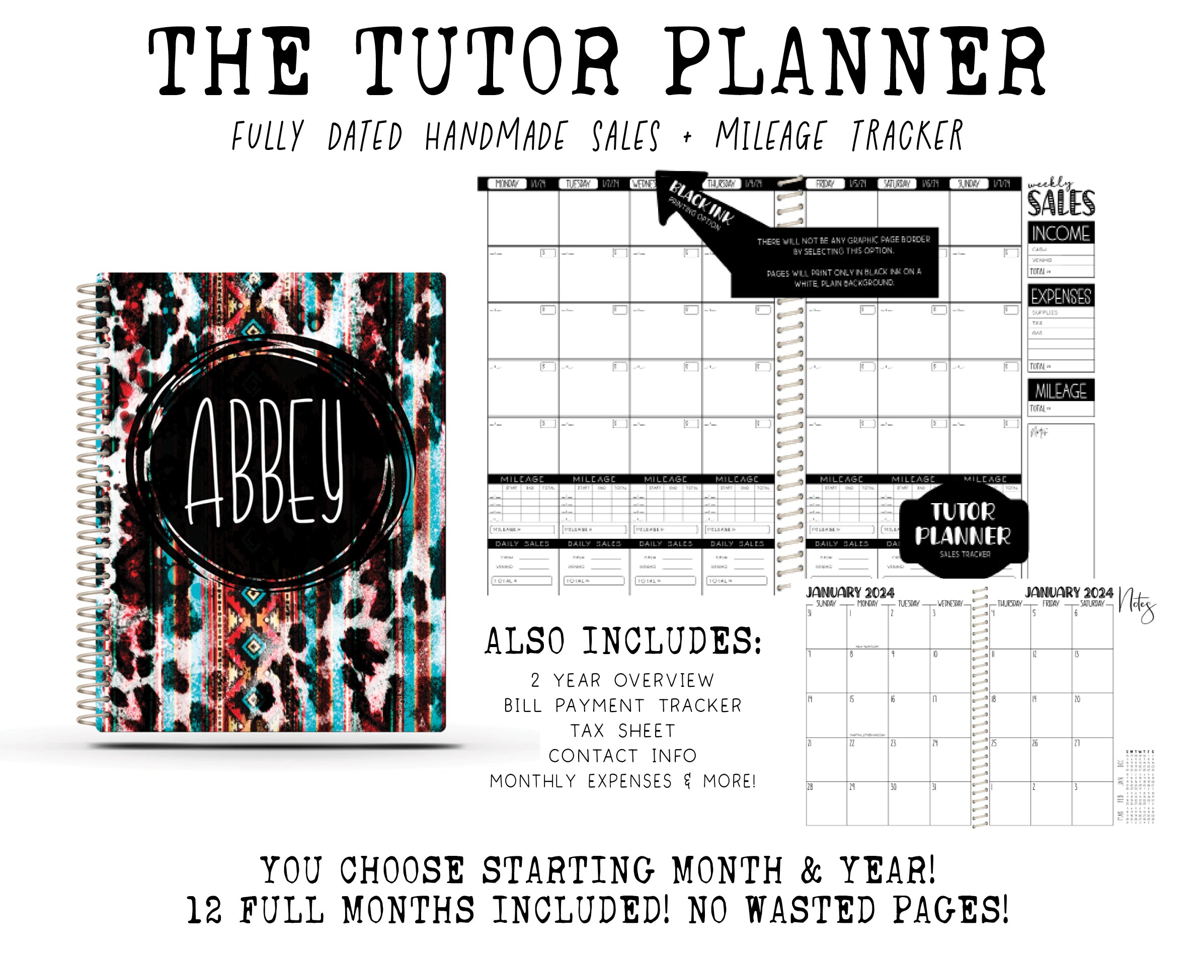 The Tutor Planner - BLACK COWHIDE AZTEC