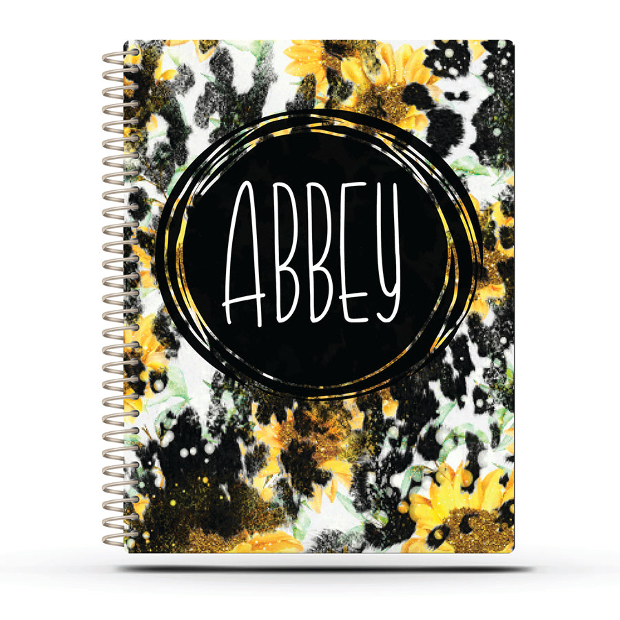 College Ruled Journal - BLACK COWHIDE SUNFLOWER