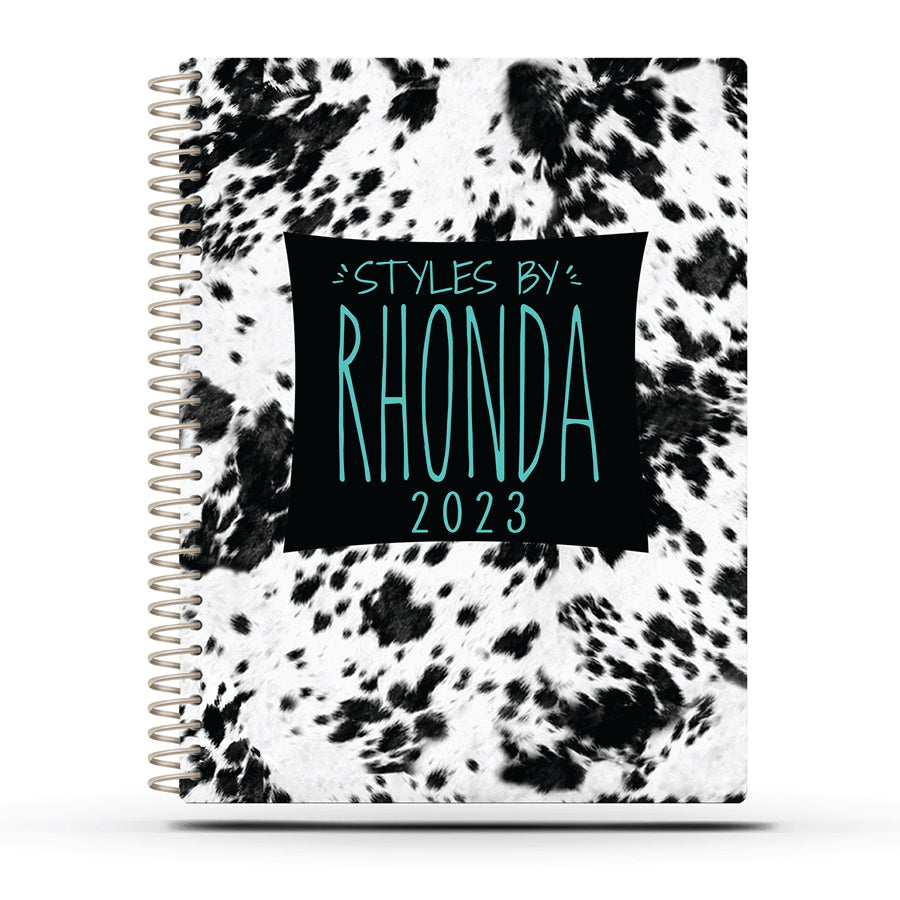 Photography Appointment Book - BLACK COWHIDE TORQUOISE