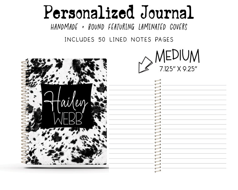 College Ruled Journal - BLACK COWHIDE