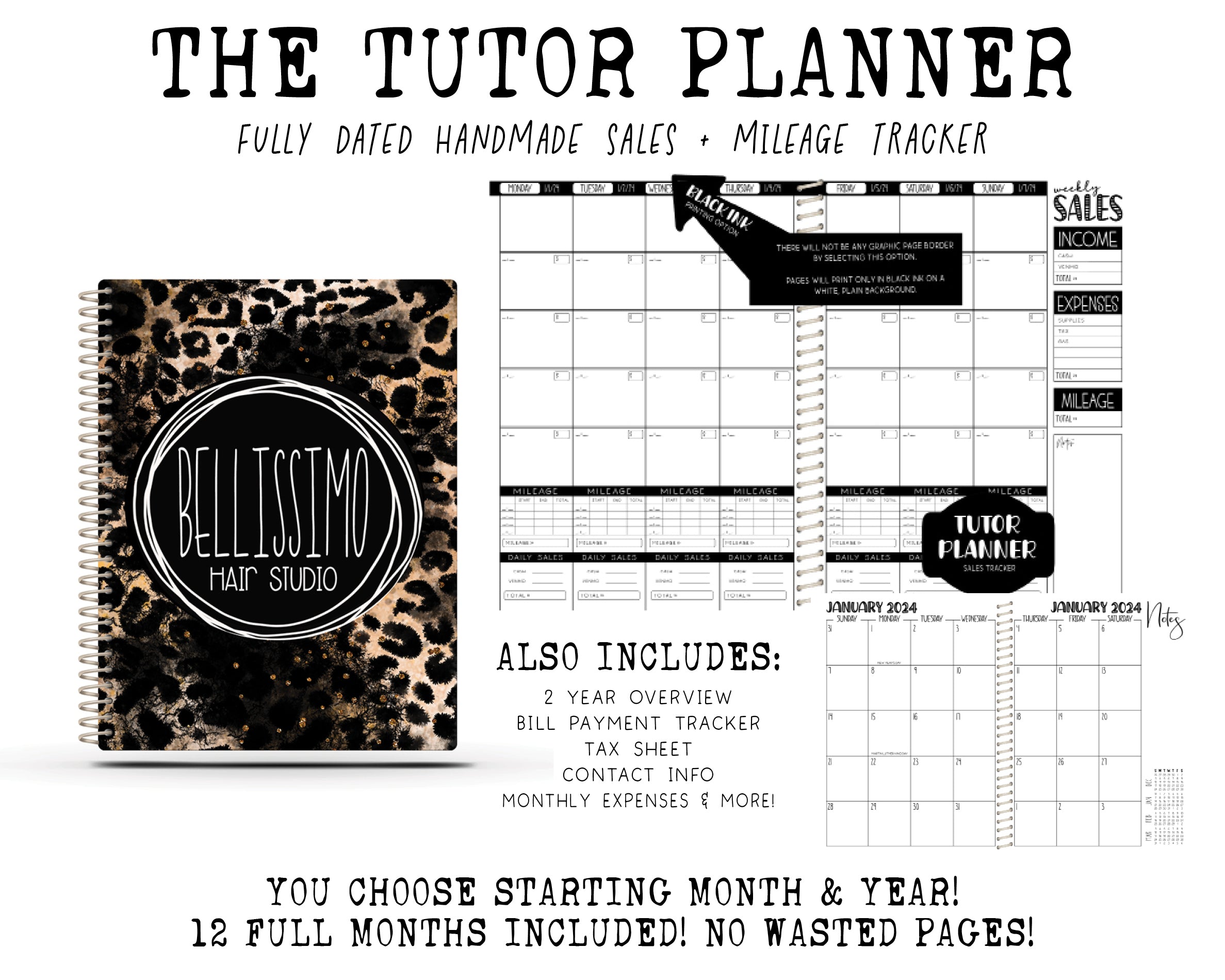 The Tutor Planner - BLACK GLITTER LEOPARD